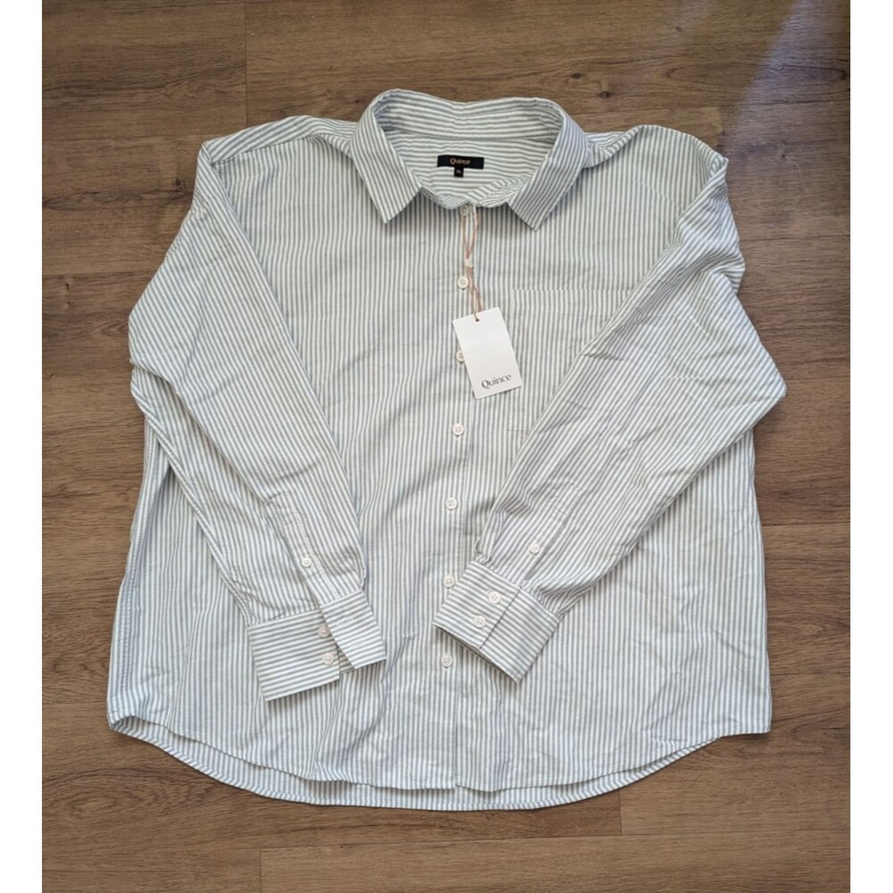 NWT Quince Women's Striped Button Up Shirt Size XL Organic Cotton Long Sleeve